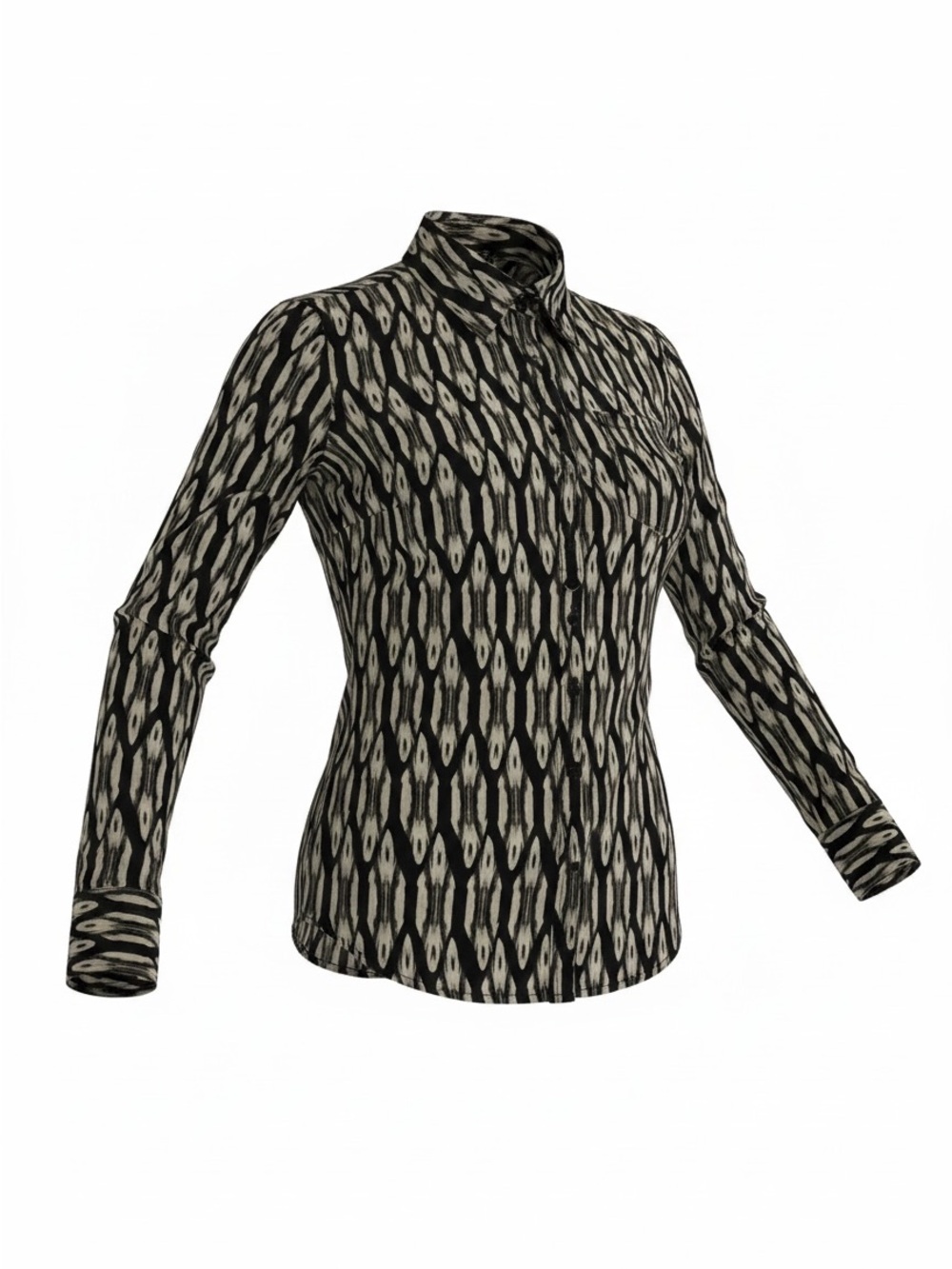 Guess Black and Cream Printed Button-Down Top